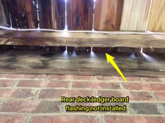 rear deck ledger board flashing not installed