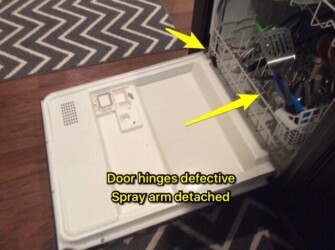 door hinges defective, spray arm detached